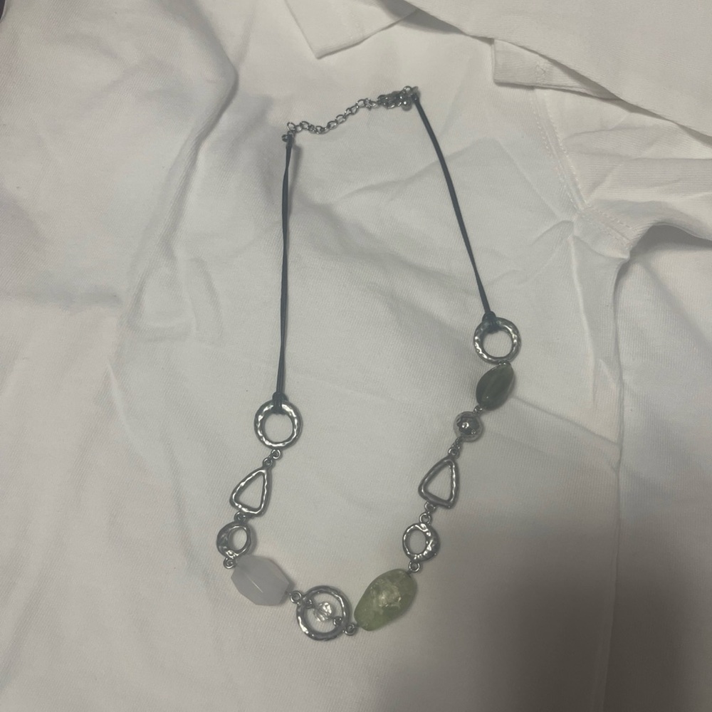 Lia Sophia Green Razz Hammered Silver Resin Glass Beads Necklace Retired